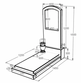 Розміри Мармуровий пам'ятник доньці одинарний з мармуру Дайна к12-dan-pf-120-60-08-009 фото № 1