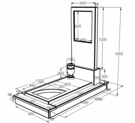 Розміри Пам'ятник із мармуру великого розміру одинарний з білого мармуру Волокас з вирізаним куточком к9-vol-pf-120-60-08-001-ck фото № 1