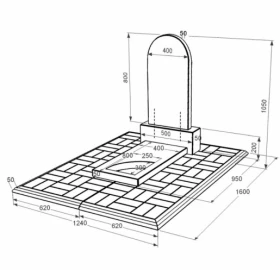 Розміри Кам'яний надгробок із граніту з вирізаним куточком одинарний із чорного граніту Коростишів к9-kor-pf-80-40-05-006-pbd1 фото № 1