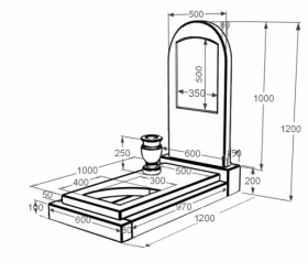 Розміри Мармуровий пам'ятник для жінок одинарний з білого мармуру Волокас з вирізаним куточком з полукруглою стелою к24-vol-pf-100-50-08-006 фото № 1