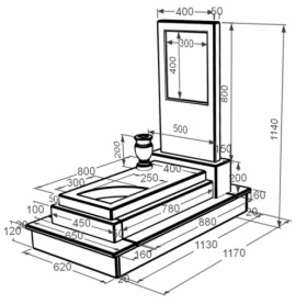 Розміри Мармуровий пам'ятник виробництво Україна одинарний з білого мармуру Волокас з вирізаним куточком к24-vol-pf-80-40-05-001-ck фото № 1