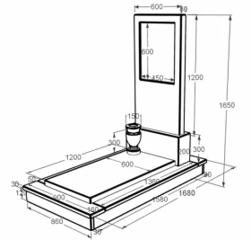 Розміри Мармуровий пам'ятник без різьблених робіт одинарний з білого мармуру Волокас к7-vol-pf-120-60-08-001-ck фото № 1