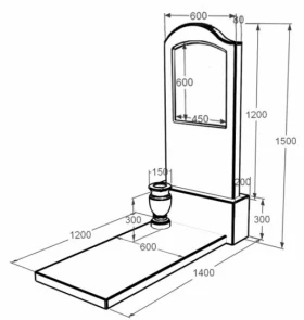 Розміри Мармуровий пам'ятник кольоровий з мармуру Дайна з хвилею різьблений к7-dan-pf-120-60-08-011-l фото № 1