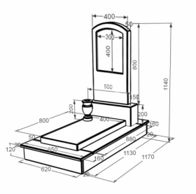 Розміри Мармуровий пам'ятник для жінок одинарний з мармуру Дайна з дугою різьблений к7-dan-pf-80-40-05-009-ck фото № 1