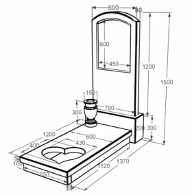 Розміри Мармуровий пам'ятник з серцем різьблена робота одинарний з білого мармуру Волокас з дугою різьблений к11-vol-pf-120-60-08-009 фото № 1