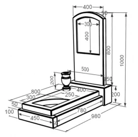 Розміри Мармуровий пам'ятник мамі одинарний з мармуру Дайна з вирізаним куточком к24-dan-pf-80-40-05-009 фото № 1