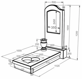 Розміри Пам'ятник із мармуру з 1 надгробком з мармуру Дайна з серцем різьблена робота к11-dan-pf-100-50-08-011-l фото № 1