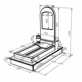 Розміри Пам'ятник із мармуру жіночий одинарний з мармуру Дайна з полукруглою стелою к5-dan-pf-80-40-05-006-ck фото № 1