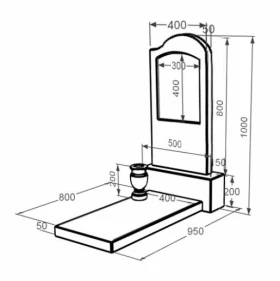 Розміри Мармуровий пам'ятник з надгробною плитою одинарний з мармуру Дайна з хвилею різьблений к7-dan-pf-80-40-05-011-r фото № 1