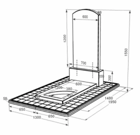 Розміри Гранітна плита на могилу довжиною 140 см одинарна з вирізаним куточком із чорного граніту Коростишів Дуга 009 к9-kor-pf-120-60-08-009-pbd3 фото № 1