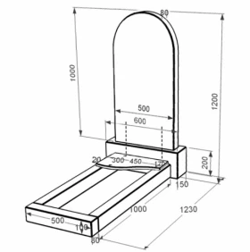 Розміри Гранітний пам'ятник стела 100х50 см одинарний із чорного граніту Коростишів з хвилею різьблений к4-kor-pf-100-50-08-006 фото № 1