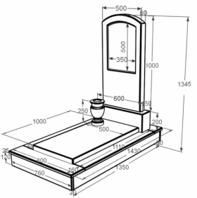 Розміри Мармуровий пам'ятник на могилу одинарний з білого мармуру Волокас з дугою різьблений к7-vol-pf-100-50-08-009-ck фото № 1