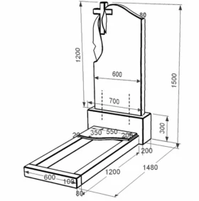 Розміри Надгробок із граніту елітний одинарний із чорного граніту Коростишів з хвилею різьблений к4-kor-npf-120-60-08-142 фото № 1