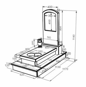 Розміри Мармуровий пам'ятник з брусами із Волокас мармуру одинарнийй з серцем різьблена робота з дугою різьблений к11-vol-pf-80-40-05-009-ck фото № 1