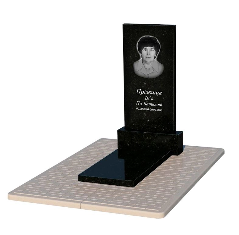 Основне Гранітний пам'ятник з надгробною плитою одинарний із чорного граніту Коростишів без різьблених робіт к7-kor-pf-100-50-08-001-pbd2