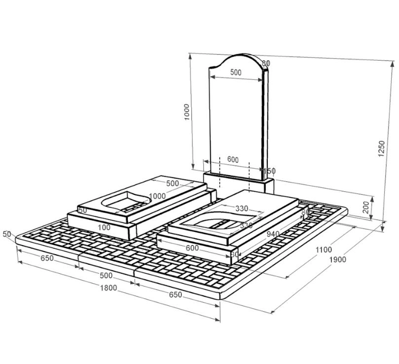 Розміри Пам'ятник із граніту габро подвійний із чорного граніту Коростишів з листом різьблена робота к22-kor-npf-100-50-08-011-r-pbd2