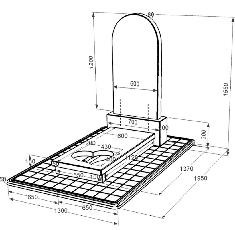 Розміри Пам'ятник на могилу із граніту з полірованими фасками одинарний із чорного граніту Коростишів з серцем різьблена робота к11-kor-pf-120-60-08-006-pbd3