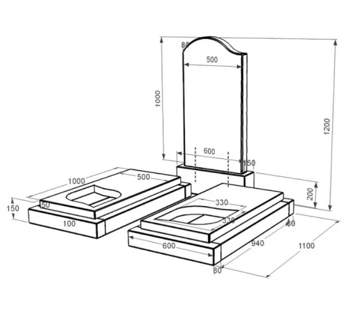 Размеры Гранитный памятник на кладбище габбро двойной из черного гранита Коростышев с листом резная работа к22-kor-pf-100-50-08-011-l
