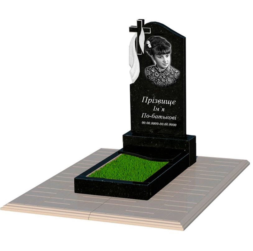 Основное Памятник из гранита на одного из черного гранита Коростышев с волной резной к5-kor-pf-80-40-05-142-l-pbd1