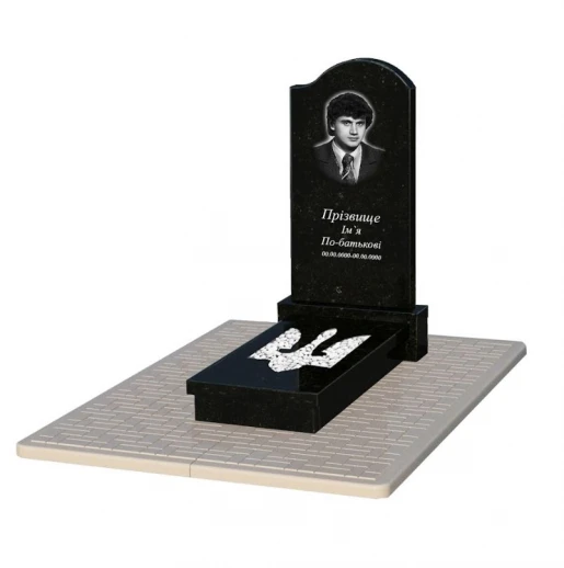 Надгробок із граніту з Тризубом вирізаним одинарний із чорного граніту Коростишів к8-kor-pf-100-50-08-011-r-pbd2