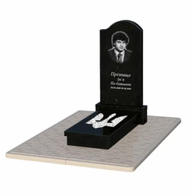 Надгробок із граніту з Тризубом вирізаним одинарний із чорного граніту Коростишів к8-kor-pf-100-50-08-011-r-pbd2