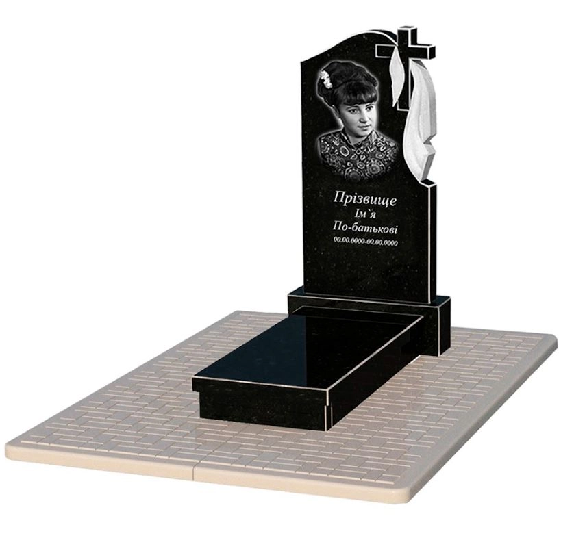 Основное Гранитный памятник с крестом одинарный из черного гранита Коростышев к10-kor-npf-100-50-08-142-r-pbd2