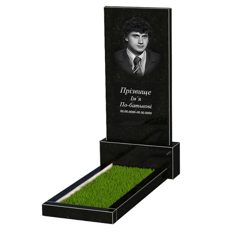 Основное Гранитная плита на могилу стела 120х60 см одинарная из черного гранита Коростышев без резных работ к1-kor-npf-120-60-08-001