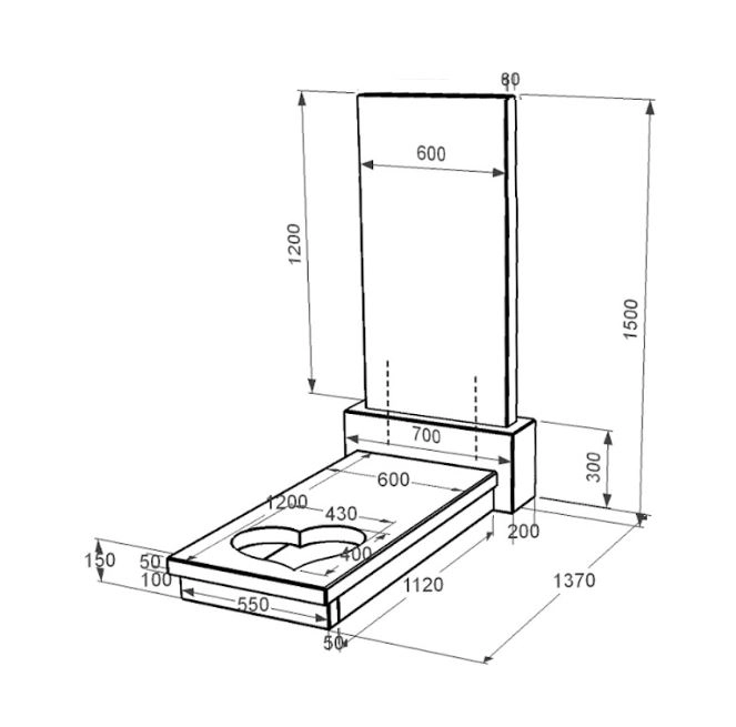 Розміри Пам'ятник із граніту висотою 150 см одинарний із чорного граніту Коростишів з серцем різьблена робота к11-kor-npf-120-60-08-001