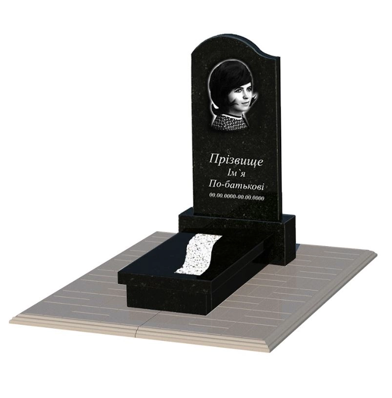 Основное Гранитный памятник с вырезанной полосой одинарный из черного гранита Коростышев с волной резной к23-kor-pf-80-40-08-011-l-pbd1