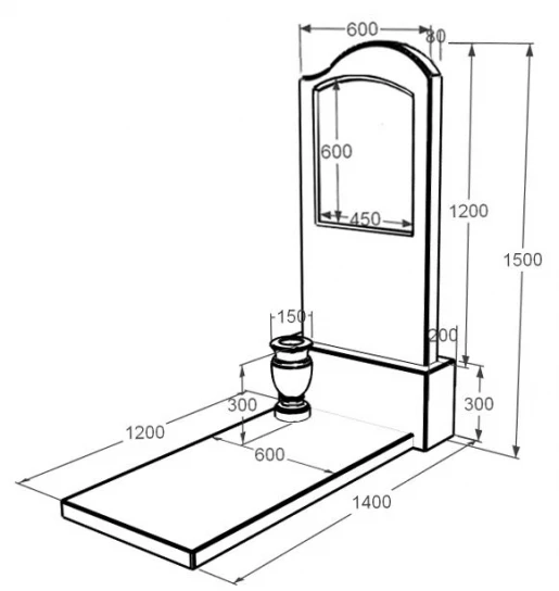 Размеры Мраморный памятник маме одинарный из мрамора Дайна с волной резной к7-dan-pf-120-60-08-011-r