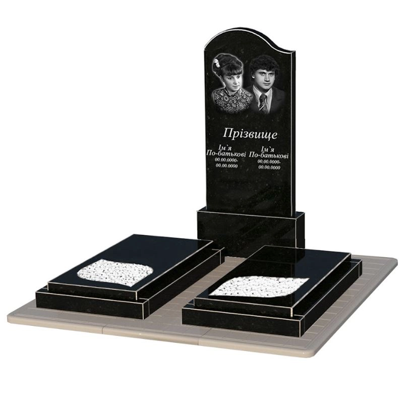 Основное Каменное надгробие из гранита с листом резная работа двойное из черного гранита Коростышев к22-kor-npf-120-60-08-011-l-pbd3