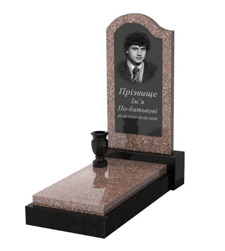 Основное Гранитный памятник с вертикальным уровнем установки стелы одинарный из гранита Токовский Коростышевский к12-tok-kor-pf-80-40-05-011