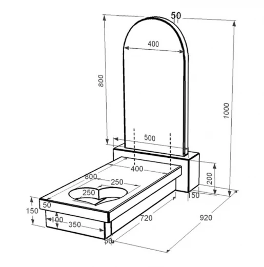 Розміри Пам'ятник із граніту напівкруглий одинарний із чорного граніту Коростишів з серцем різьблена робота к11-kor-pf-80-40-05-006