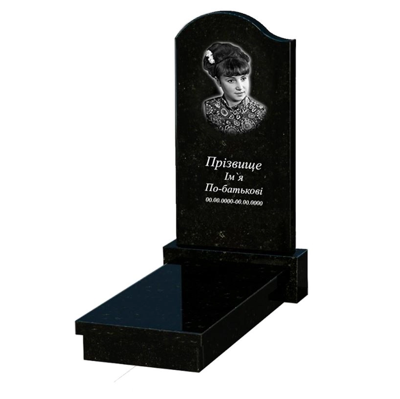 Основне Пам'ятник із граніту з полірованими фасками одинарний із чорного граніту Коростишів з хвилею різьблений к10-kor-pf-100-50-08-011-l