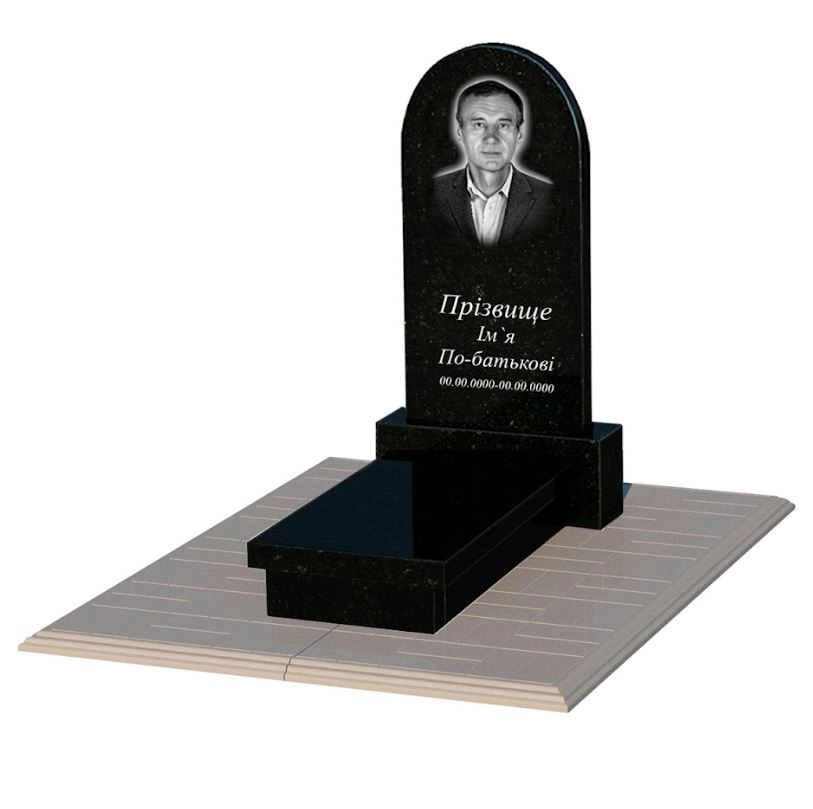 Основное Гранитный памятник с полукруглой стелой одинарный из черного гранита Коростышев к10-kor-pf-80-40-05-006-pbd1