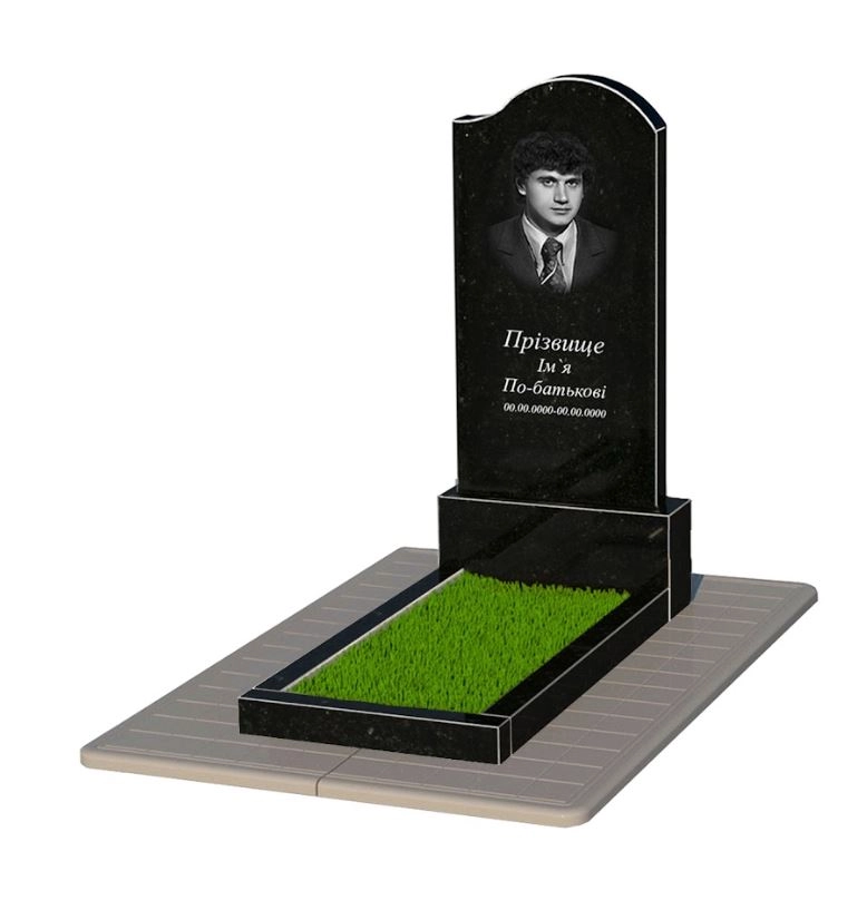 Основне Гранітний пам'ятник з квітником без плити одинарний із чорного граніту Коростишів з хвилею різьблений к2-kor-npf-120-60-08-011-r-pbd3