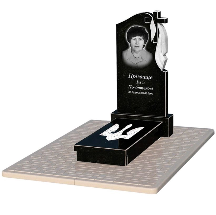 Основне Гранітний пам'ятник з Тризубом вирізаним одинарний із чорного граніту Коростишів к8-kor-npf-100-50-08-142-r-pbd2