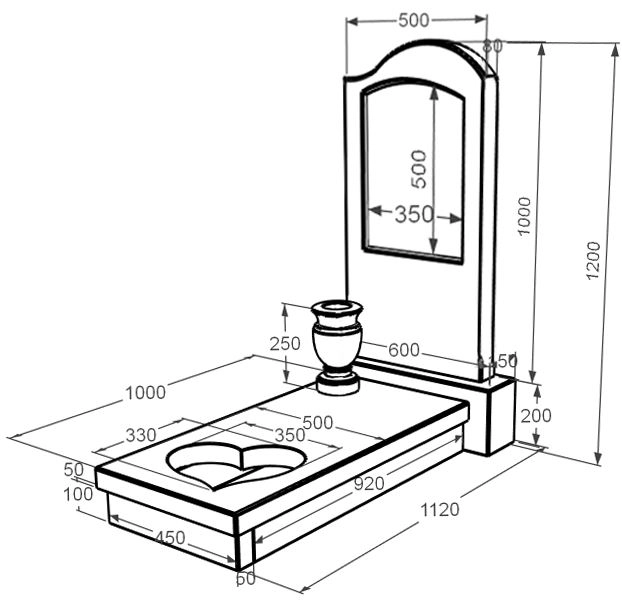 Розміри Надгробок з мармуру одинарний з білого мармуру Волокас з серцем різьблена робота к11-vol-pf-100-50-08-011-r