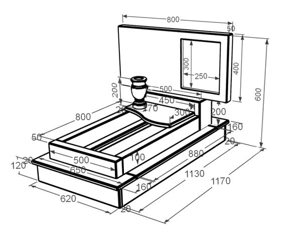 Розміри Мармуровий пам'ятник одинарний з бежевого мармуру Дайна з хвилею різьблені к5-dan-pf-40-80-05-001-ck