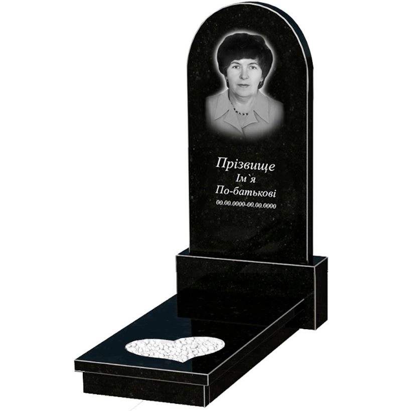 Основне Гранітний пам'ятник високий одинарний із чорного граніту Коростишів з серцем різьблена робота к11-kor-npf-120-60-08-006