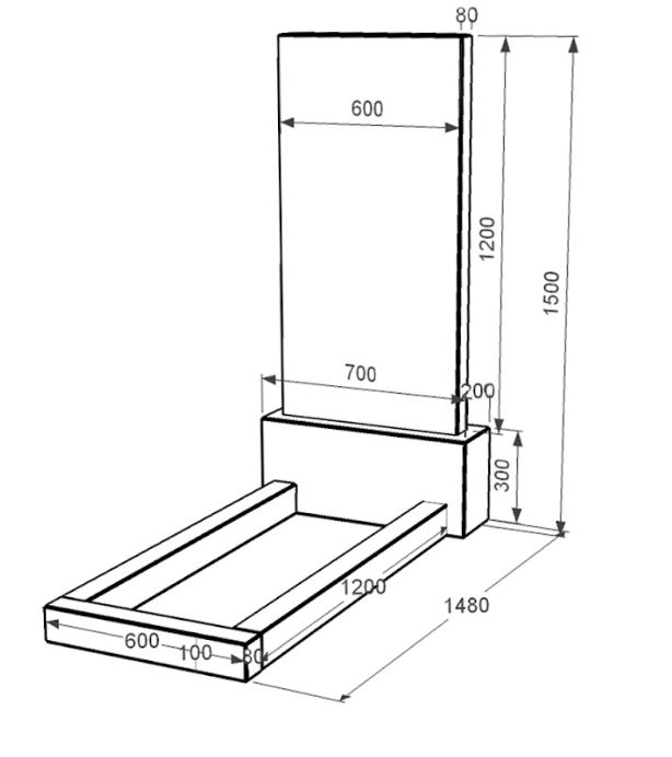 Розміри Пам'ятник із граніту великий одинарний із чорного граніту Коростишів без різьблених робіт к1-kor-pf-120-60-08-001