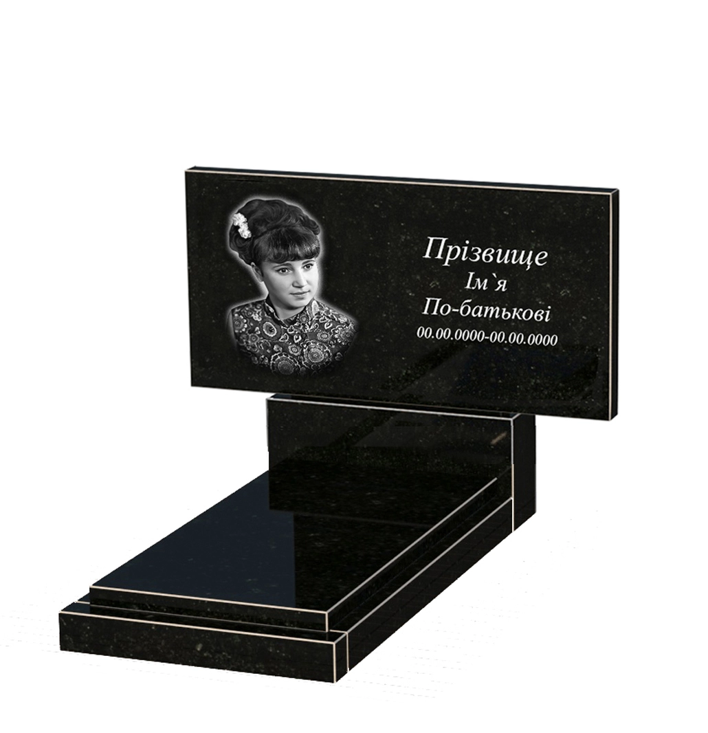 Основное Гранитный памятник на могилу большой одинарный из черного гранита Коростышев без резных работ к12-kor-npf-60-120-08-001