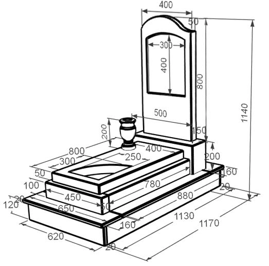Розміри Мармуровий пам'ятник з гробницею одинарний з білого мармуру Волокас з хвилею різьблений з вирізаним куточком к24-vol-pf-80-40-05-011-l-ck