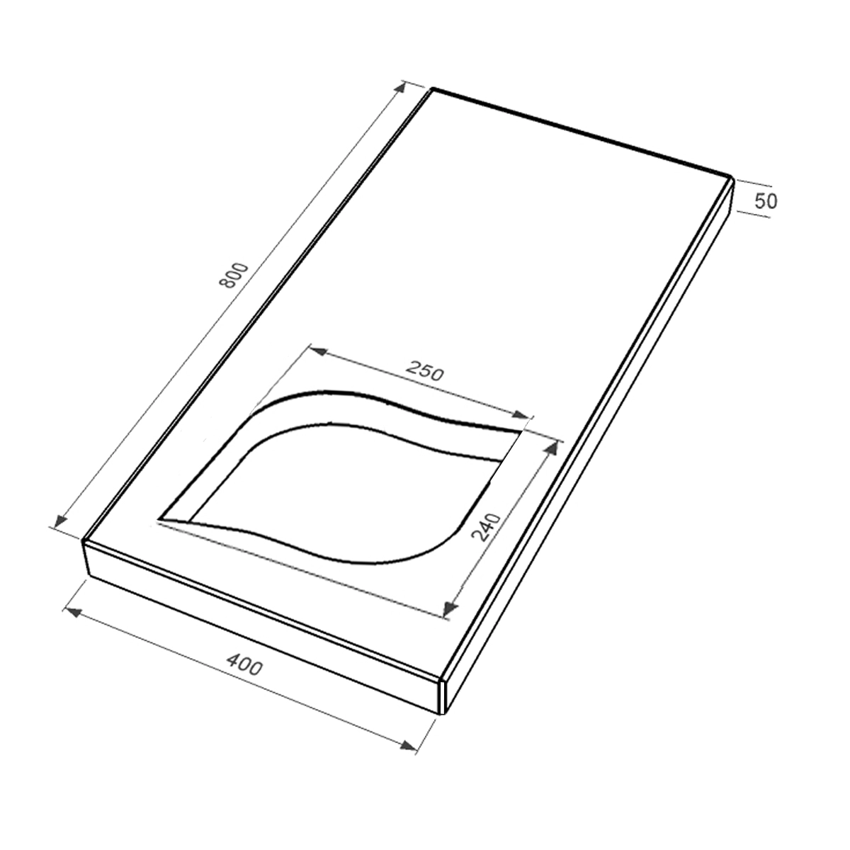 Размеры Надгробная плита Коростышев 800x400x50 из гранита серия Лист с неполированными фасками с неполированными торцами правые pl-kor-npf-pt-80-40-05-LISTOK-r