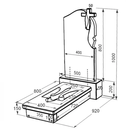 Размеры Плита на могилу из гранита с Трезубом вырезанным одинарный из черного гранита Коростышев к8-kor-pf-80-40-08-142-r