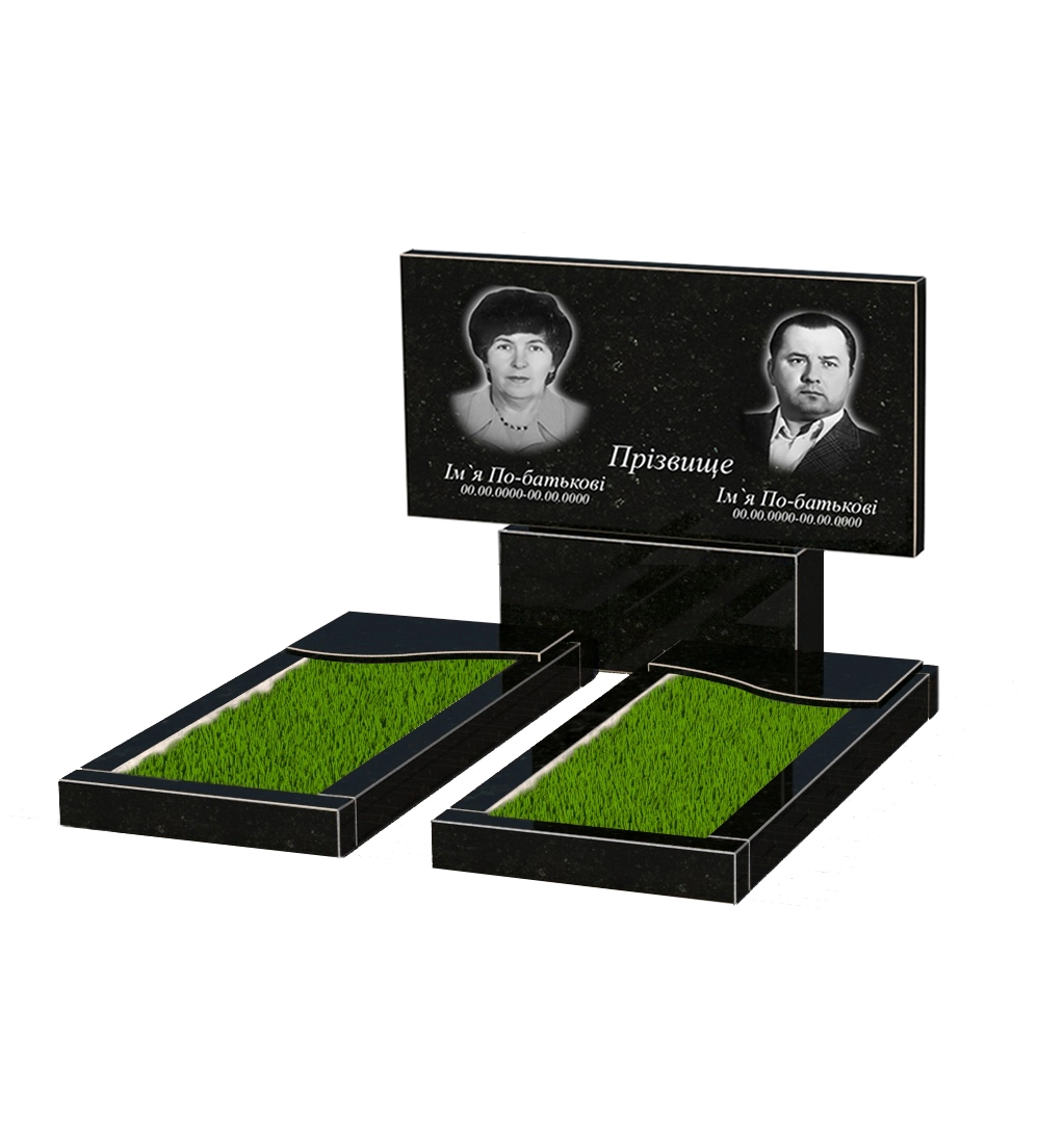 Основне Пам'ятник із граніту стела 60х120 см подвійний із чорного граніту Коростишів з хвилею різьблений к16-kor-npf-60-120-08-001