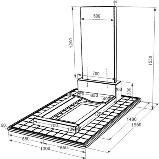 Размеры Памятник из гранита прямоугольный одинарный из черного гранита Коростышев с волной резной к5-kor-npf-120-60-08-001-pbd3
