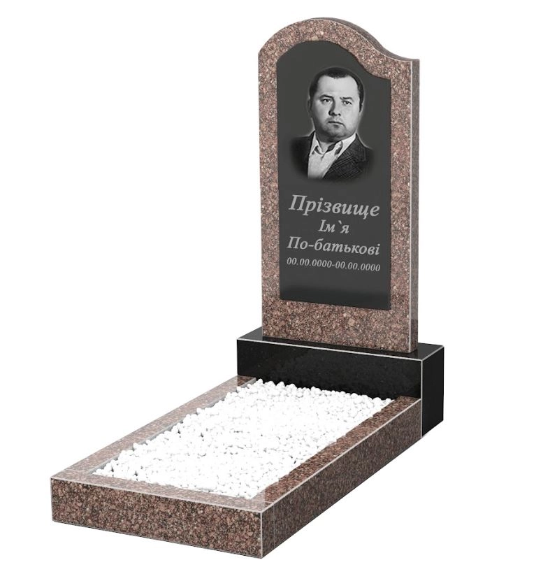 Основное Гранитный памятник фигурный одинарный из гранита Токовский Коростышевский с волной резной к2-tok-kor-npf-80-40-05-011-L
