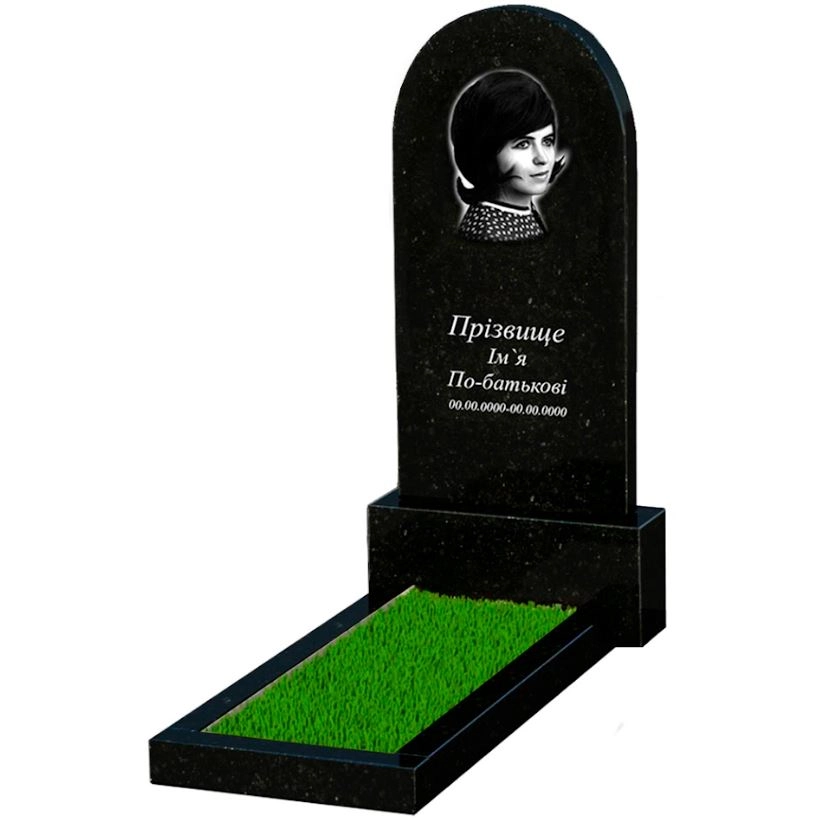 Основное Гранитный памятник черного цвета одинарный из черного гранита Коростышев с полукруглой стелой к1-kor-pf-120-60-08-006