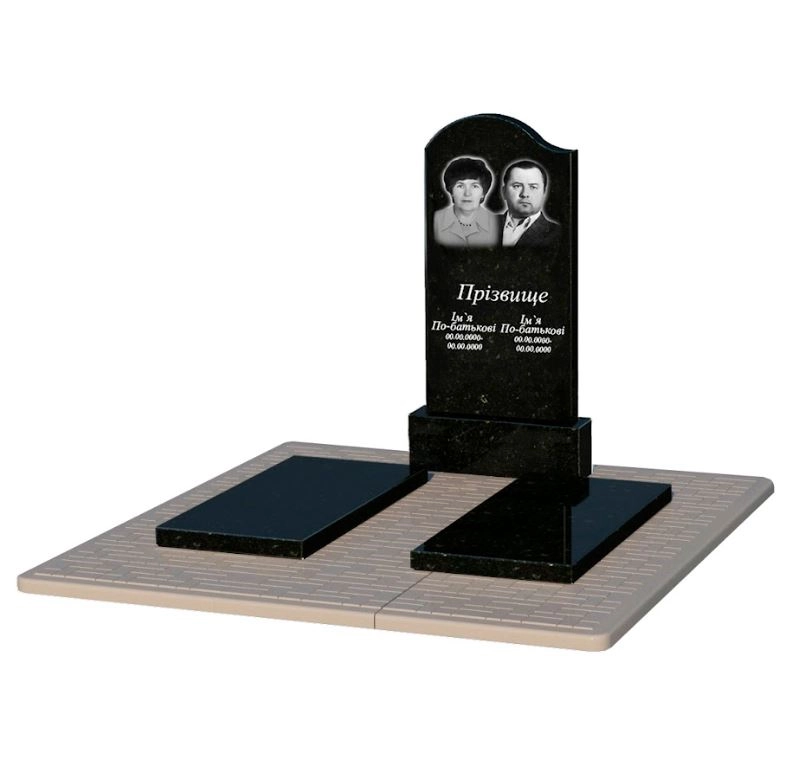 Основне Пам'ятник надгробний із граніту стела 100х50 см подвійний із чорного граніту Коростишів з хвилею різьблений к17-kor-pf-100-50-08-011-l-pbd2